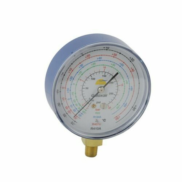 Manomètre basse pression anti pulse Ø 80, R134a, R404A, R407F, R452A, R449A